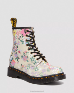 1460 Botas Florais De Couro Com Cadarço Dr. Martens Feminino 686r129 Calçado Pergaminho Bege Fantasma Floral Sombra Backhand