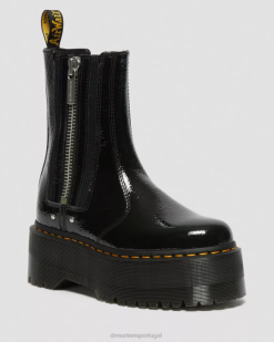 2976 Botas Plataforma Chelsea Com Patente Envelhecida Max Dr. Martens Feminino 686r170 Calçado Preto Envelhecido Patente