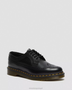 3989 Sapatos Brogue De Couro Liso Com Ponto Amarelo Dr. Martens Masculino 686r370 Calçado Preto Liso
