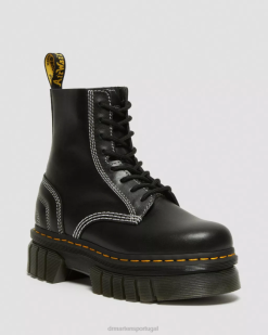 Audrick Botas Com Plataforma De Couro Com Ponto Branco E Cadarço Dr. Martens Feminino 686r166 Calçado Preto Napa Lux