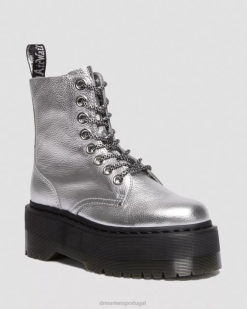 Bota Jadon Max Plataformas De Couro Metálico Dr. Martens Feminino 686r185 Calçado Prata Metálico Metálico Tumble