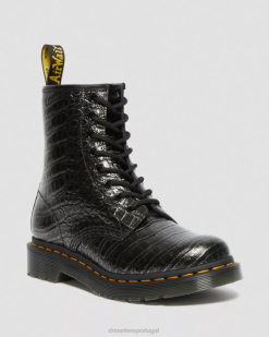 Botas De Couro Com Relevo De Crocodilo 1460 Dr. Martens Feminino 686r163 Calçado Gunmetal Wild Croc