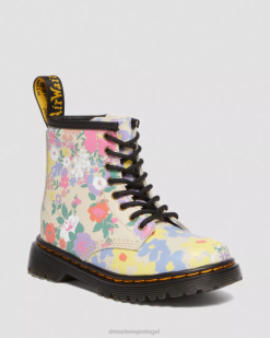 Botas Infantis 1460 Florais Mash Up De Couro Com Cadarço Dr. Martens Kids 686r415 Calçado Pergaminho Bege Floral Mash Up K Hydro