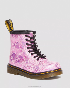 Botas Infantis Com Cadarço Metálico 1460 Dr. Martens Kids 686r418 Calçado Rosa Disco Crinkle