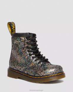 Botas Infantis Com Cadarço Metálico 1460 Dr. Martens Kids 686r419 Calçado Preto Disco Crinkle