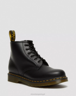 Botins De Couro Liso Com Ponto Amarelo 101 Dr. Calçado Feminino Martens 686r33 Preto Liso