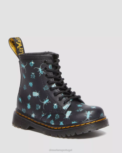 Criança 1460 Brilha No Escuro Insetos Amarrar Botas Dr. Calçado Martens Kids 686r420 Preto Floral Mash Up K Hydro