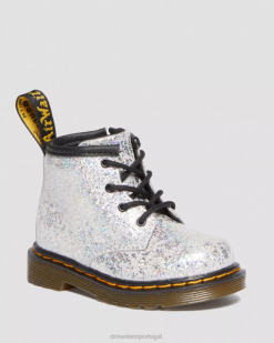Infantil 1460 Botas Metálicas Com Cordões Dr. Calçado Martens Kids 686r399 Cinza Metálico Disco Crinkle