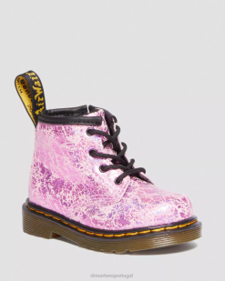 Infantil 1460 Botas Metálicas Com Cordões Dr. Martens Kids 686r398 Calçado Rosa Disco Crinkle