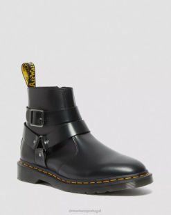 Jaimes Couro Arnês Botas Chelsea Dr. Calçado Martens Unissex 686r188 Preto Polido Liso