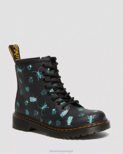 Junior 1460 Brilham No Escuro Insetos Amarrar Botas Dr. Calçado Martens Kids 686r421 Preto Floral Mash Up K Hydro