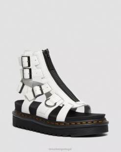 Olson Sandálias Com Tira De Couro Com Zíper Dr. Calçado Martens Unissex 686r266 Branco Moído Napa