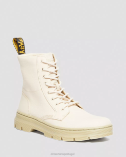 Pentes Botas Casuais De Lona Dr. Martens Feminino 686r172 Calçado Lona Bege Pergaminho E Couro Revestido Moído