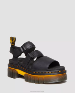 Sandálias Plataforma De 3 Tiras De Couro Com Sola Contrastante Ricki Dr. Martens Feminino 686r273 Calçado Preto Polido Lucido